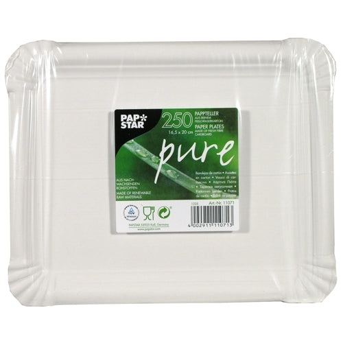 Pack 250 Plates, Paper "pure" square 16,5 cm x 20 cm white