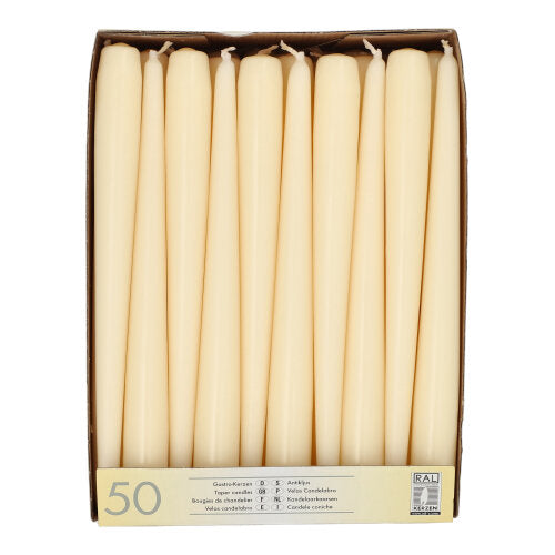 Pack 50 Taper candles Ø 2.2 cm · 25 cm (10 inch)