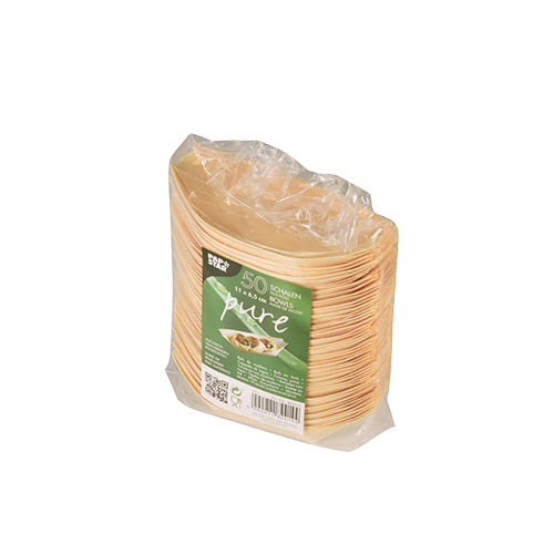 Pack 50 Fingerfood wood bowls 11x6.5cm 'Boat'