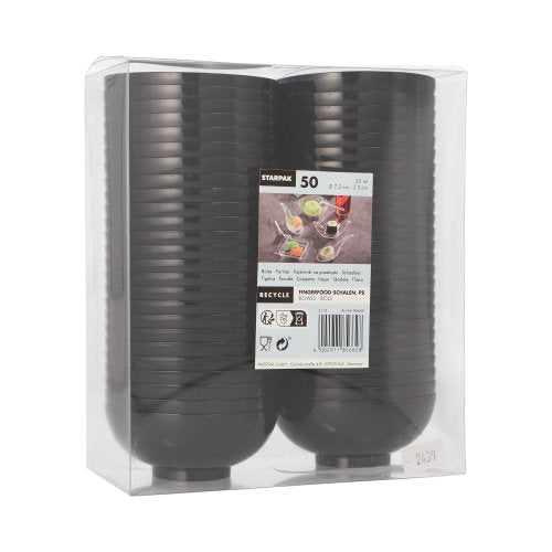 Pack 50 Black Fingerfood bowls round 65ml 7.2x3cm