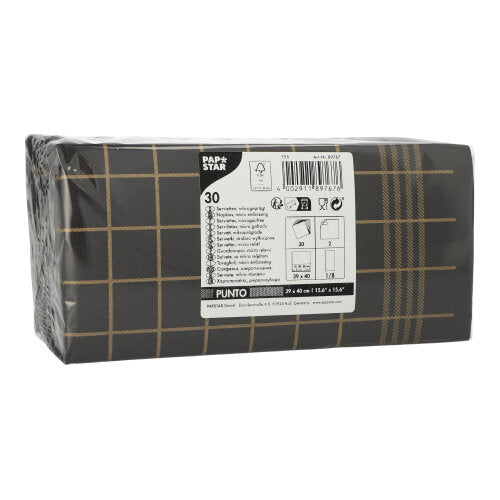 Pack 30 Black & Gold 2-Ply Patterned Napkins