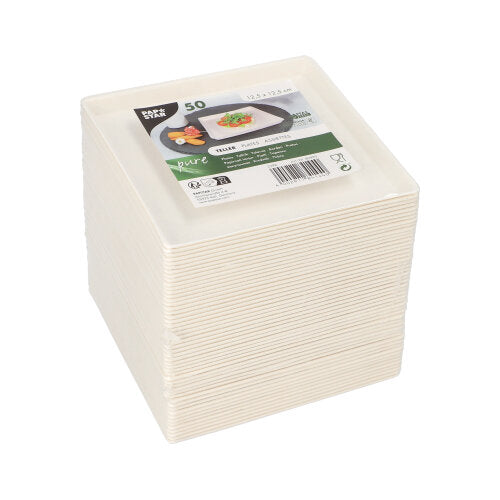 Pack 50 Sugarcane Plates square 12.5 x 1cm 'Cella'