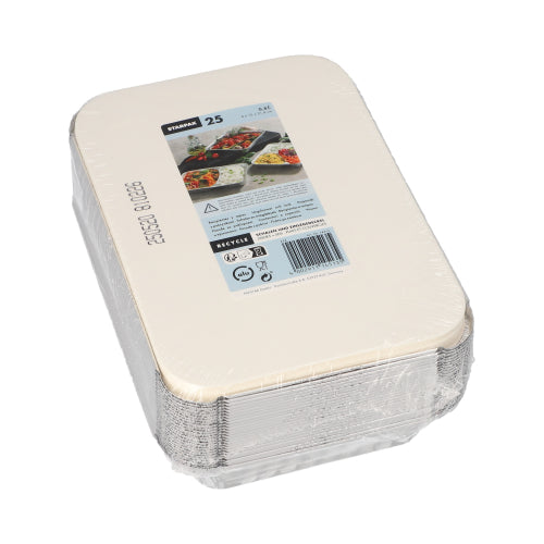 Pack 25 Aluminium Dishes with PE Coated Lids 0.8L 4 x 15 x 21.4cm