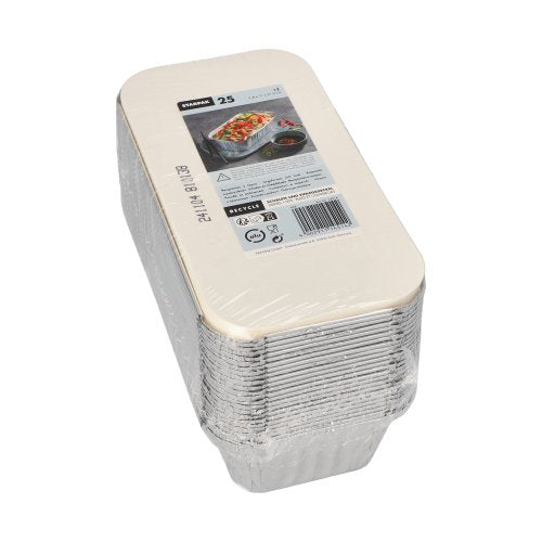 Pack 25 Aluminium Dishes with PE Coated Lids 1L 5.4 x 11 x 21.3cm