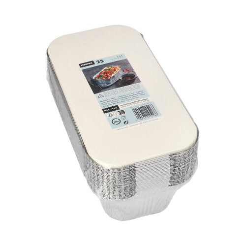 Pack 25 Aluminium Dishes with PE Coated Lids 1.5L 7 x 13 x 24.2cm