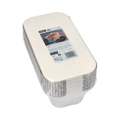 Pack 25 Aluminium Dishes with PE Coated Lids 1.5L 7 x 13 x 24.2cm