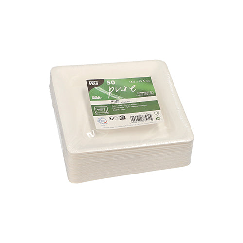 Pack 50 Sugarcane plates square 15.5x15.5cm