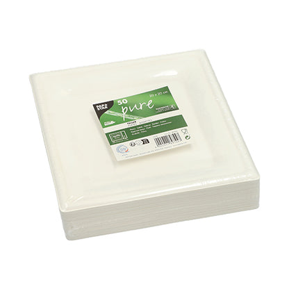 Pack 50 Sugarcane square plates 20x20cm
