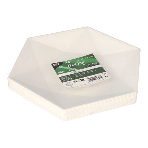 Pack 25 Sugarcane plates hexagonal 2.5 x 26 x 23cm 'Diamond'