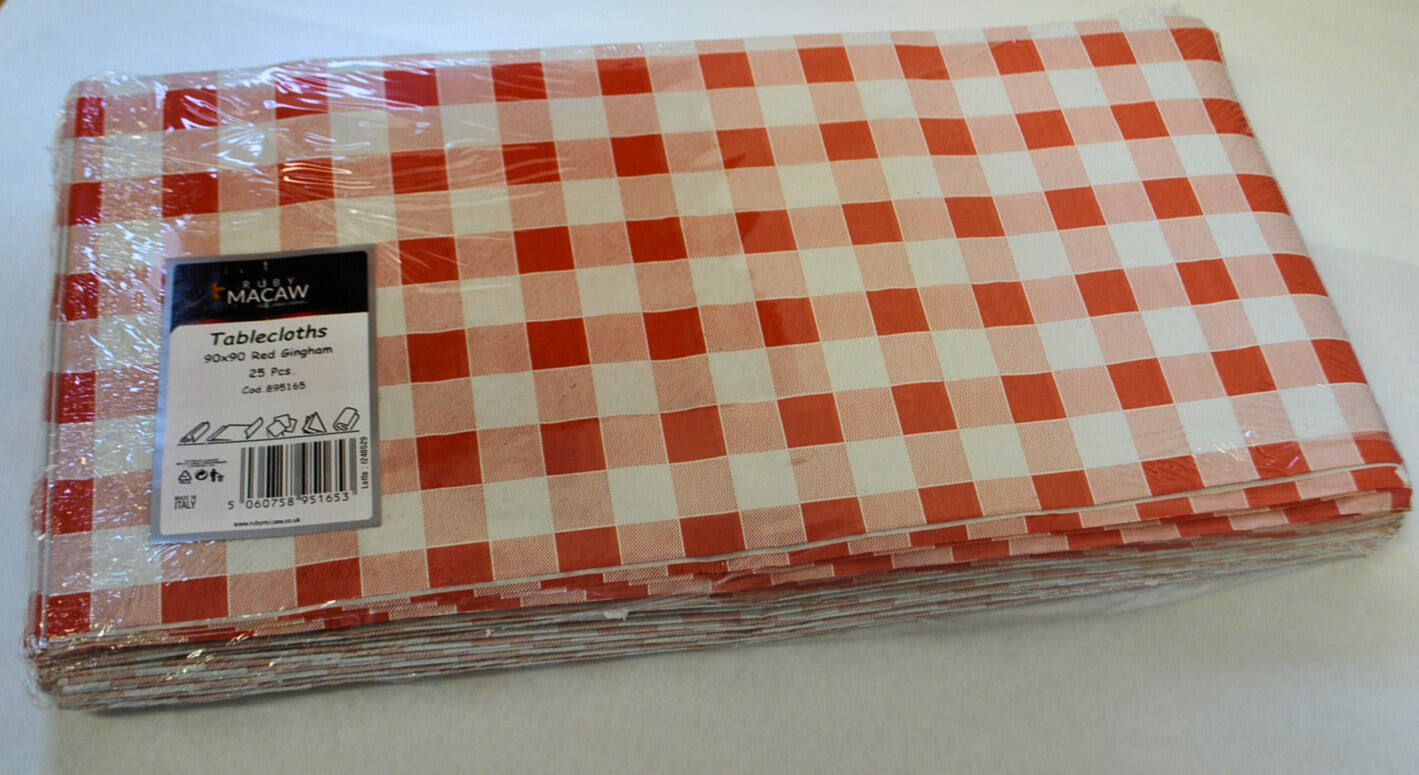Pack 25 90x90cm Gingham Paper Tablecovers
